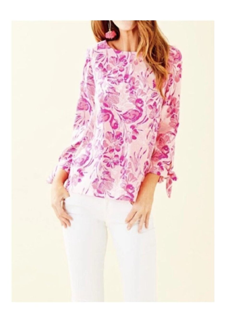 Lilly Pulitzer Pink Langston Top Coral Reef Tint Flamingo sz Medium